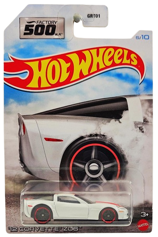 Hot Wheels 2021 - Theme / Factory 500 H.P. # 5/10 - '12 Corvette Z06 - White - Black with Red Ring PR5 Wheels - Walmart Exclusive