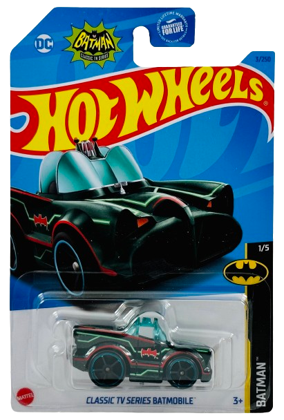 Hot Wheels 2023 - Collector # 003/250 - Batman 01/05 - Classic TV Series Batmobile - Dark Green / Blue Outer Rim - DC Comics - USA