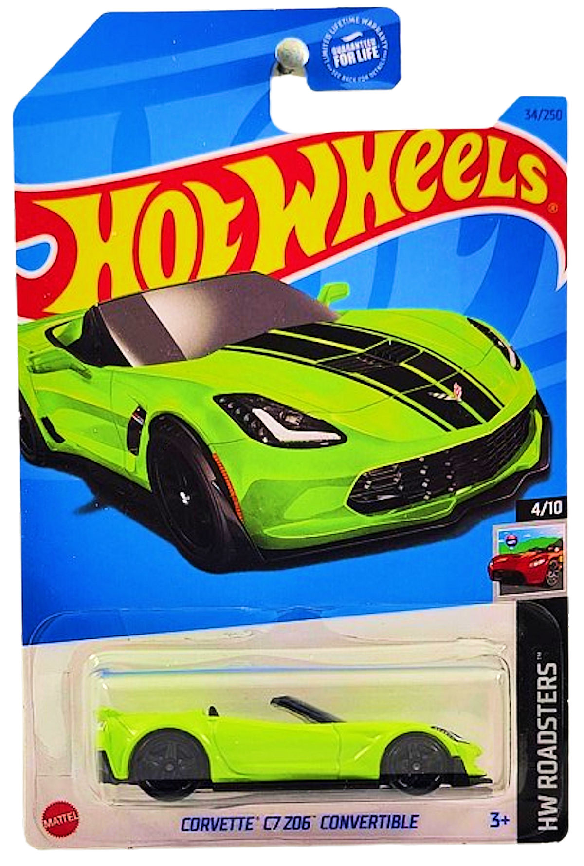 Hot Wheels 2023 - Collector # 034/250 - HW Roadsters 04/10 - Corvette C7 Z06 Convertible - Lime Green - Dollar General Exclusive - USA