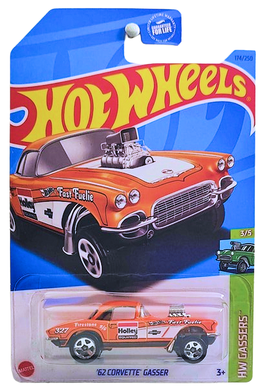 Hot Wheels 2023 - Collector # 174/250 - HW Gassers 03/05 - '62 Corvette Gasser - Orange / '327' / Holly & Hot Wheels Logo - "From the Vault" Exclusive - USA