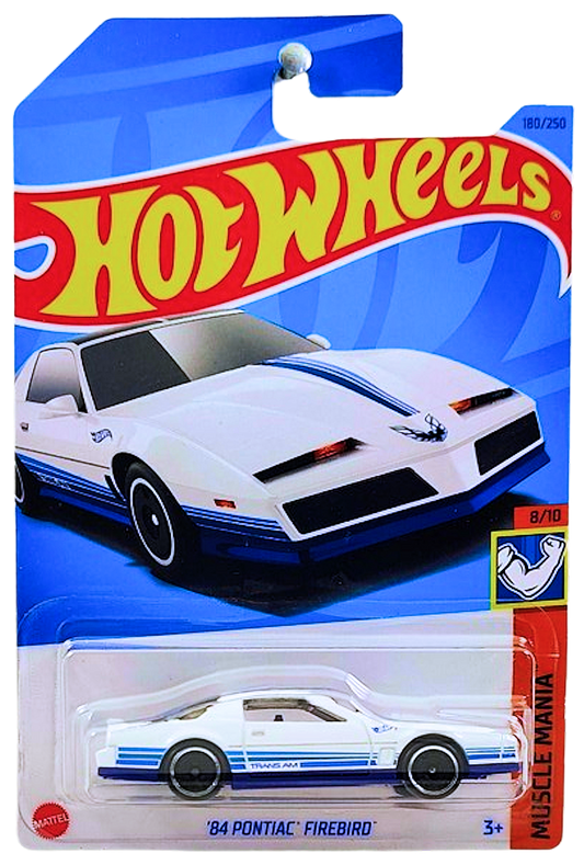 Hot Wheels 2023 - Collector # 180/250 - Muscle Mania 08/10 - '84 Pontiac Firebird - White - 'Trans Am' - IC