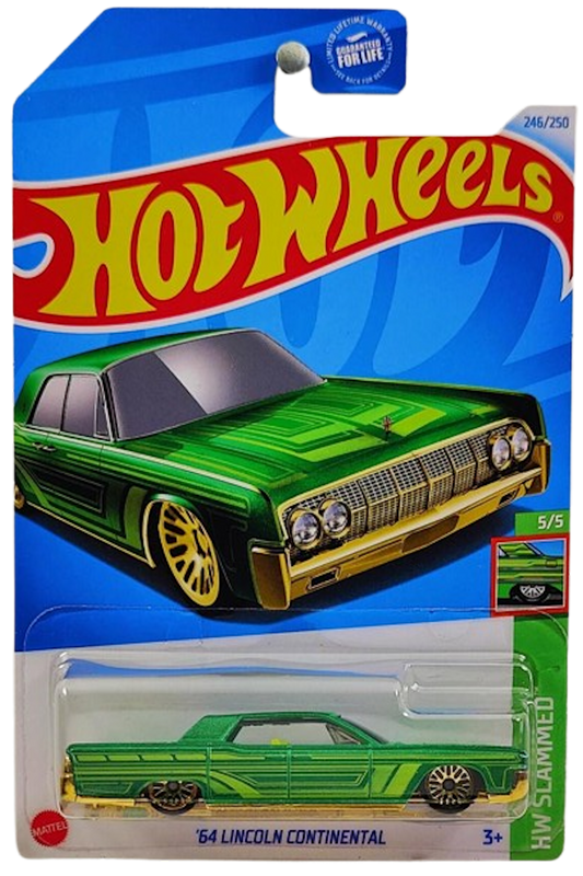 Hot Wheels 2023 - Collector # 246/250 - HW Slammed 05/05 - '64 Lincoln Continental - Metalflake Green - Dollar General Exclusive - USA 2024 Card