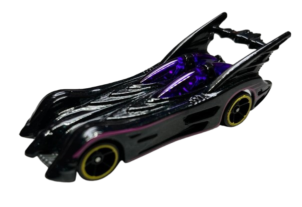 Hot Wheels 2023 - Theme / Mix 1 / Batman Series 01/20 / Batman  - Batmobile - Black - Purple Pinstripes & Windows - OH5Sp Wheels - DC Comics Card