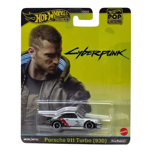 Hot Wheels 2024 - Premium / Pop Culture / Cyberpunk 2077 - Porsche 911 Turbo (930) - Metalflake Silver, Black & Red Body / Black Base - Metal/Metal & Real Riders