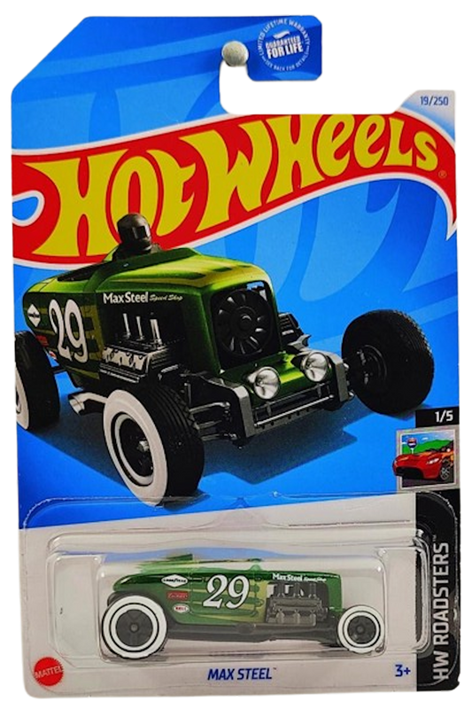 Hot Wheels 2024 - Collector # 019/250 - HW Roadsters 01/05 - Max Steel - Metalflake Green - '29' - USA Card