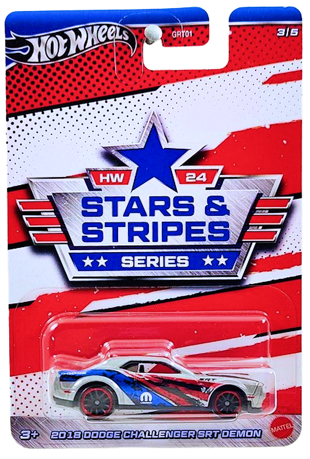 Hot Wheels 2024 - Theme / Stars & Stripes Series 5/5 - 2018 Dodge Challenger SRT Demon - Gray - BMM5 Wheels - Walmart Exclusive