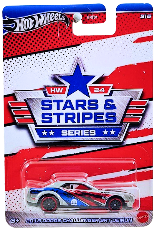 Hot Wheels 2024 - Theme / Stars & Stripes Series 5/5 - 2018 Dodge Challenger SRT Demon - Gray - BMM5 Wheels - Walmart Exclusive