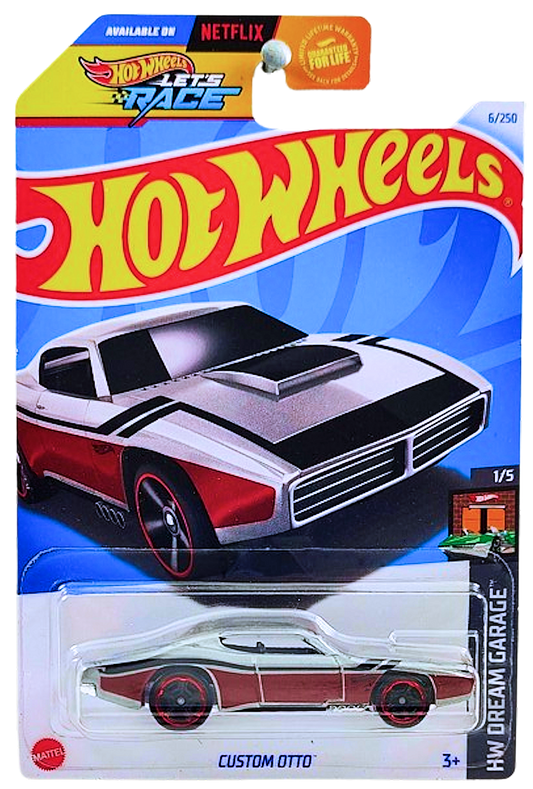 Hot Wheels 2024 - Collector # 006/250 - HW Dream Garage 01/05 - Custom Otto - Gray Metallic - Black & Red Stripes - M5 Wheels - Kroger Exclusive - USA Card