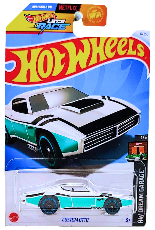 Hot Wheels 2024 - Collector # 006/250 - HW Dream Garage 01/05 - Custom Otto - Orange - Black & Aqua Stripes - M5 Wheels - USA Card