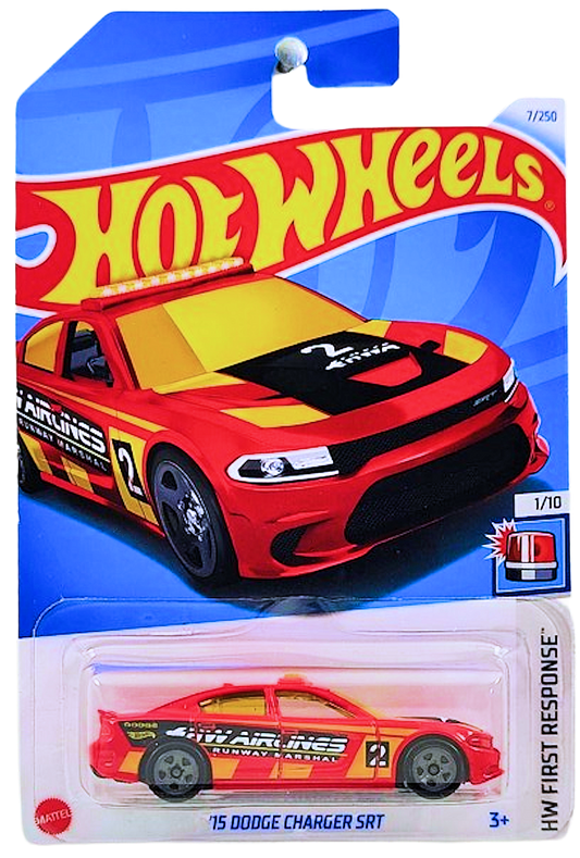 Hot Wheels 2024 - Collector # 007/250 - HW First Response 01/10 - '15 Dodge Charger SRT - Red - 'HW Airlines Runway Marshal' - IC