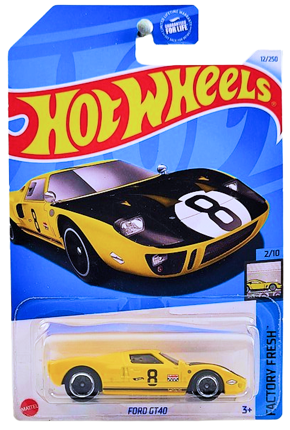 Hot Wheels 2024 - Collector # 012/250 - Factory Fresh 02/10 - Ford GT40 - Yellow / '8' - Kroger Exclusive - USA