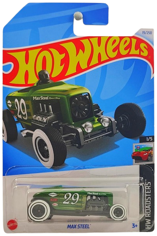 Hot Wheels 2024 - Collector # 019/250 - HW Roadsters 01/05 - Max Steel - Metalflake Green - '29' - IC