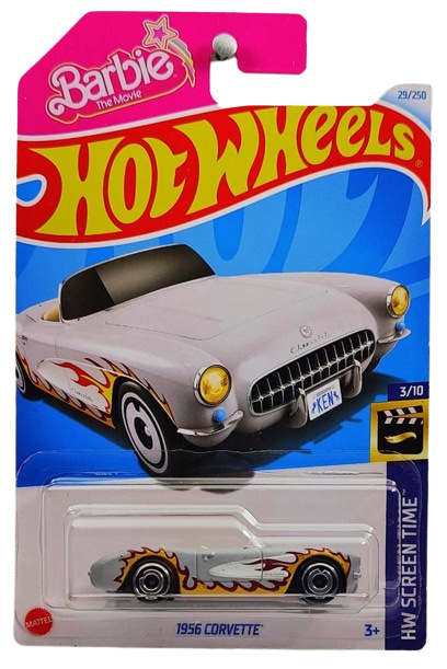 Hot Wheels 2024 - Collector # 029/250 - HW Screen Time 03/10 - 1956 Corvette - Gray - 'Ken' - Barbie: The Movie - IC