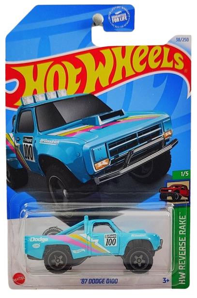 Hot Wheels 2024 - Colletor # 038/250 - HW Reverse Rake 1/5 - '87 Dodge D100 - Aqua - USA Card