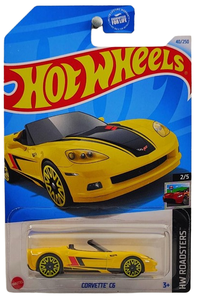 Hot Wheels 2024 - Collector # 040/250 - HW Roadsters 2/5 - Corvette C6 - Yellow - Black & Red Stripes - Yellow E10SP Wheels - USA Card