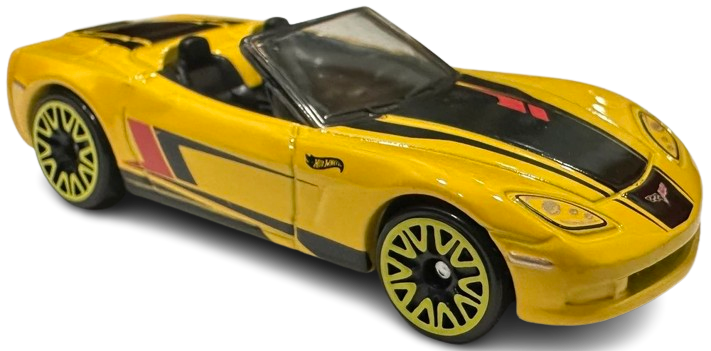 Hot Wheels 2024 - Collector # 040/250 - HW Roadsters 2/5 - Corvette C6 - Yellow - Black & Red Stripes - Yellow E10SP Wheels - USA Card