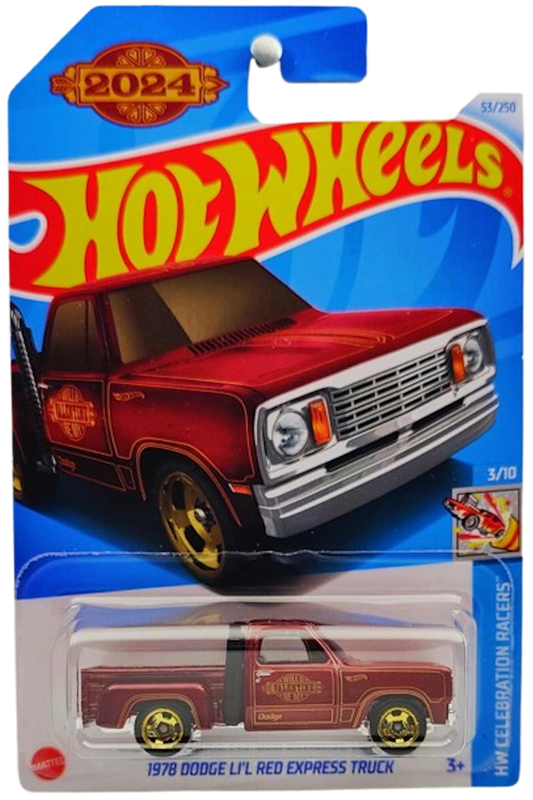 Hot Wheels 2024 - Collector # 053/250 - HW Celebration Racers 3/10 - 1978 Dodge Li'l Red Express Truck - Dark Red - IC