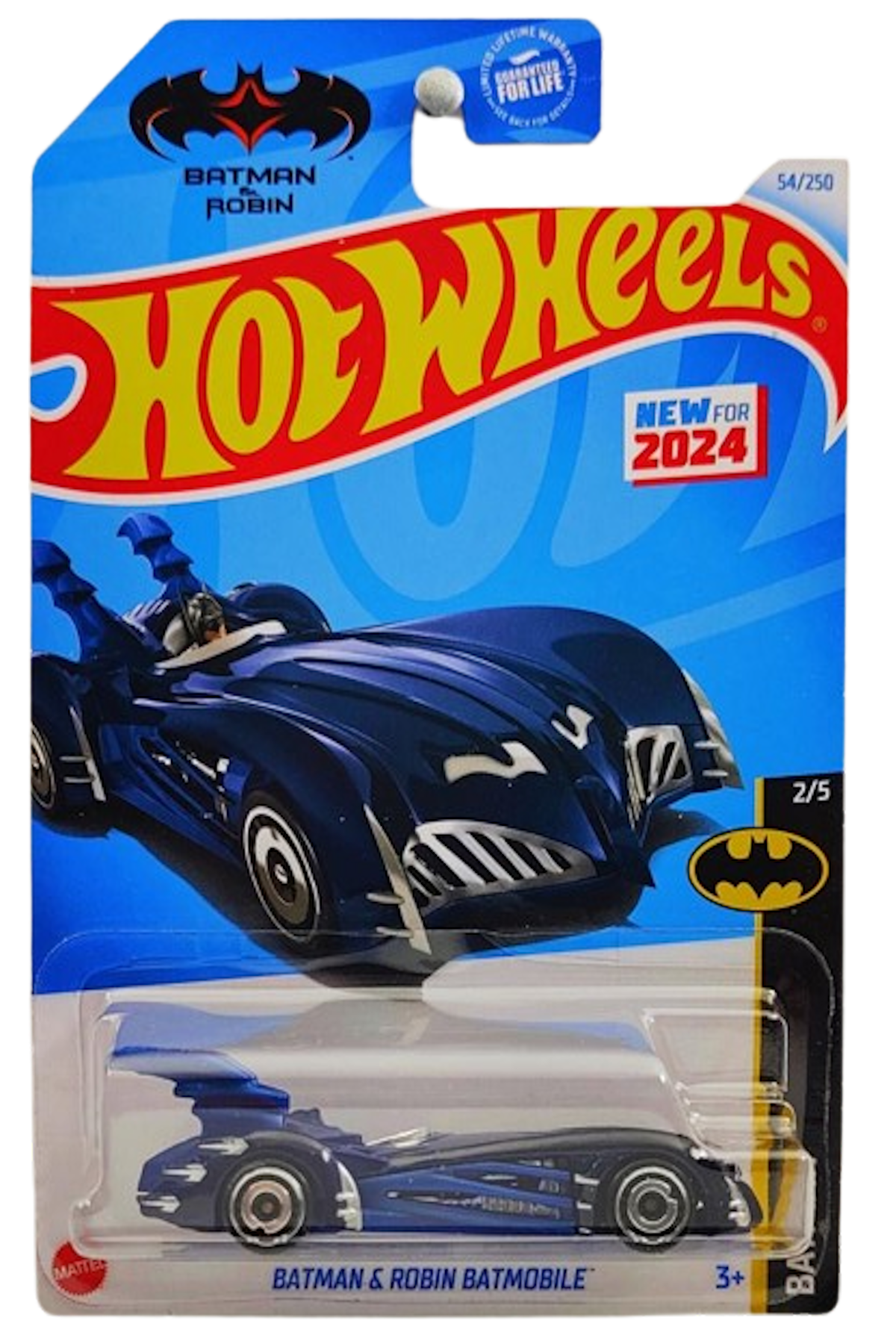 Hot Wheels 2024 - Collector # 054/250 - Batman Series 2/5 - New Models - Batman & Robin Batmobile - Metalflake Midnight Blue - Aero Disc Wheels - USA Card