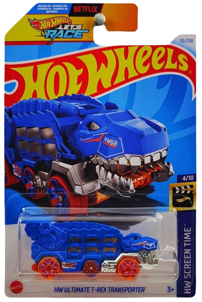 Hot Wheels 2024 - Collector # 055/250 - HW Screen Time 4/10 - New Models - HW Ultimate T-Rex Transporter - Blue - IC