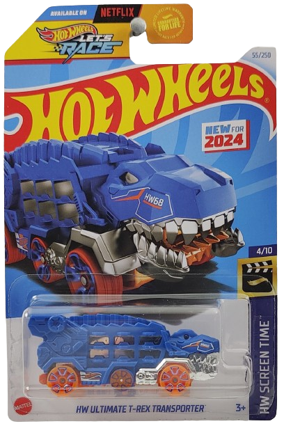 Hot Wheels 2024 - Collector # 055/250 - HW Screen Time 4/10 - New Models - HW Ultimate T-Rex Transporter - Blue - USA Card