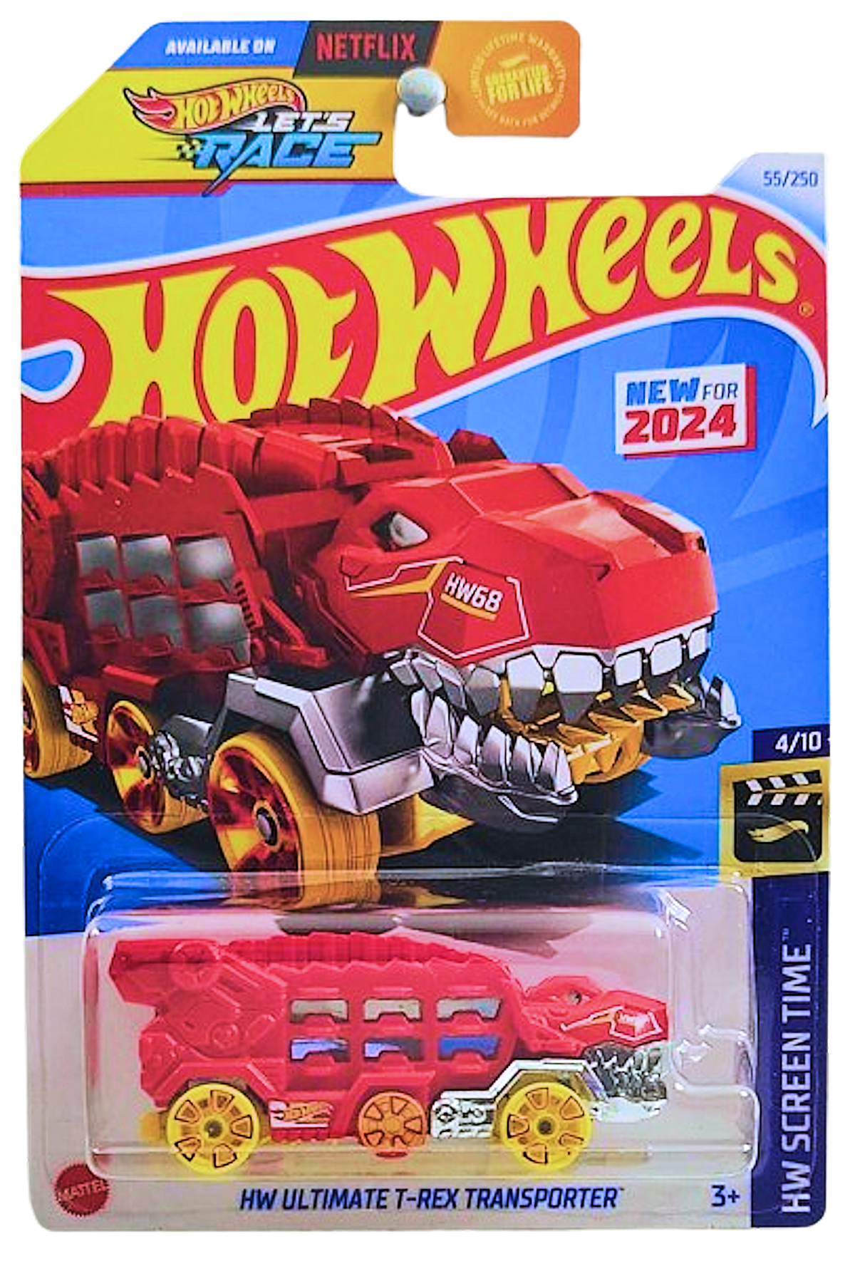 Hot Wheels 2024 - Collector # 055/250 - HW Screen Time 4/10 - New Models - HW Ultimate T-Rex Transporter - Red - USA Card