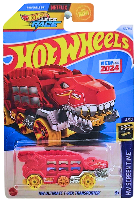 Hot Wheels 2024 - Collector # 055/250 - HW Screen Time 4/10 - New Models - HW Ultimate T-Rex Transporter - Red - USA Card