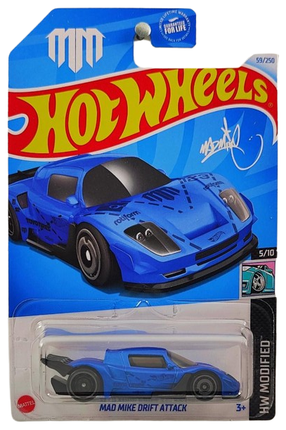 Hot Wheels 2024 - Collector # 059/250 - HW Modified 05/10 - Mad Mike Drift Attack - Satin Blue - DD8 / Aerodisc Wheels - USA Card