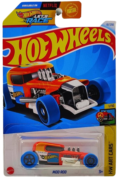 Hot Wheels 2024 - Collector # 061/250 - HW Art Cars 1/10 - Mod Rod - Orange / "C" on Roof - Blue Tires, 5 Spokes Rear & Aero Disc Front - Dollar Stores Exclusive - USA Card