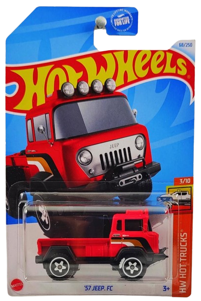 Hot Wheels 2024 - Collector # 068/250 - HW Hot Trucks 3/10 - '57 Jeep FC - Red - White BAJA5 Wheels - USA Card