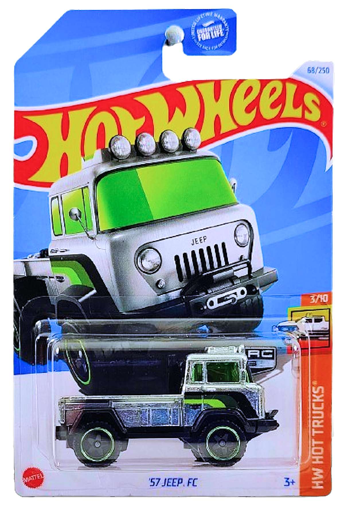 Hot Wheels 2024 - Collector # 068/250 - HW Hot Trucks 3/10 - ZAMAC # 003 - '57 Jeep FC - ZAMAC - Walmart Exclusive - USA Card