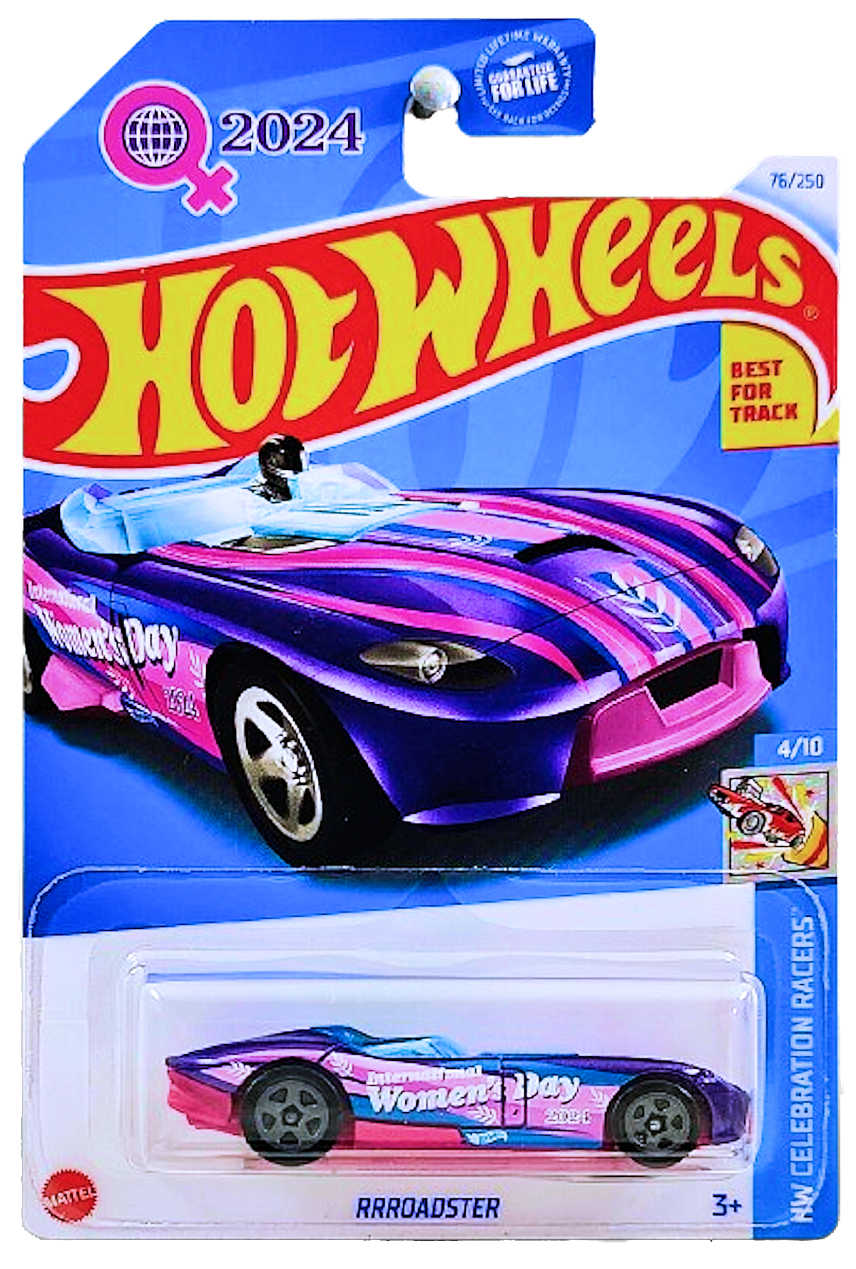 Hot Wheels 2024 - Collector # 076/250 - HW Celebration Racers 4/10 - RRRoadster - Purple / 'Women's Day' - USA Card