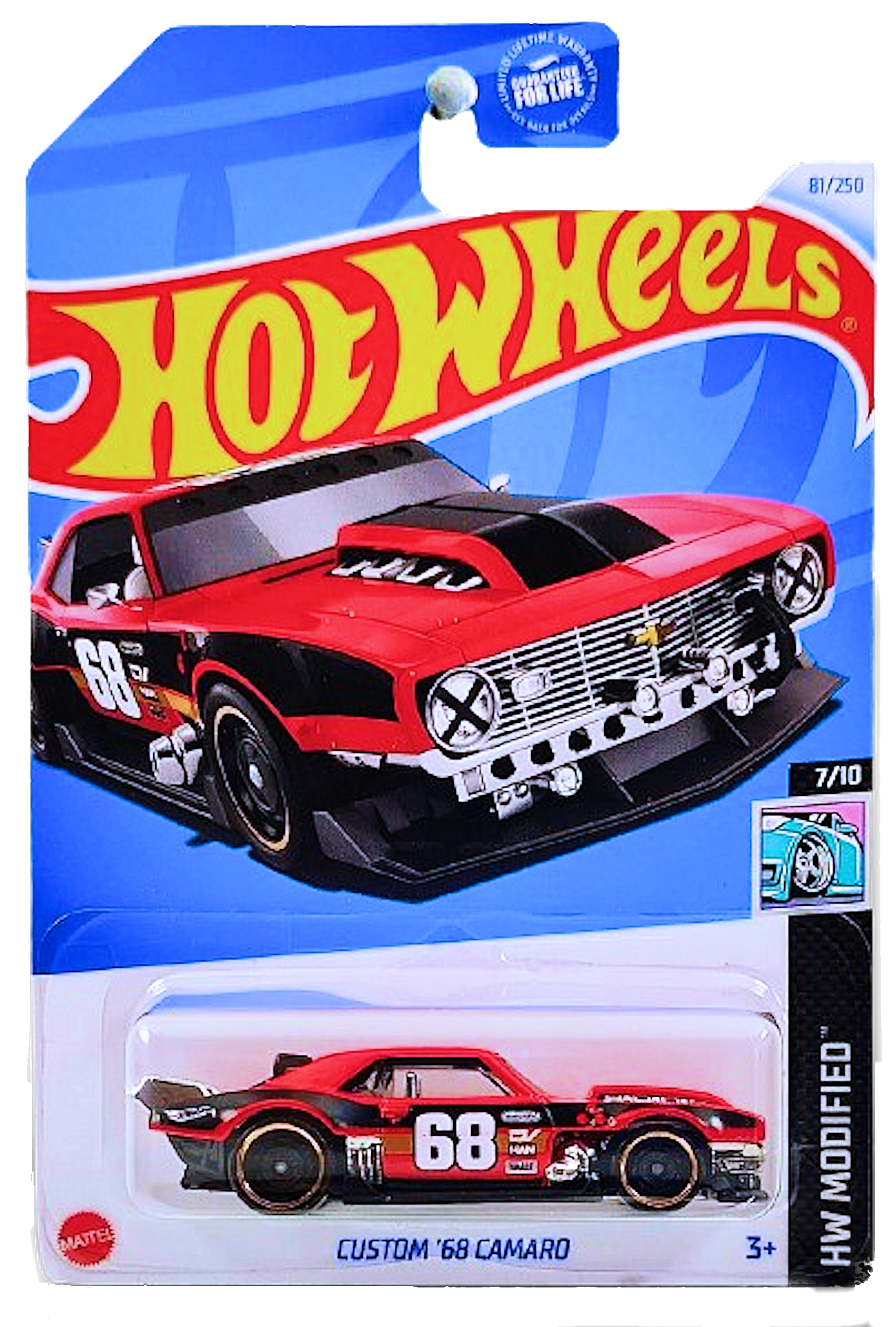 Hot Wheels 2024 - Collector # 081/250 - HW Modified 7/10 - Custom '68 Camaro - Red / #68 - USA Card