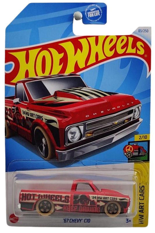 Hot Wheels 2024 - Collector # 083/250 - HW Art Cars 2/10 - '67 Chevy C10 - Red / "E" - USA Card