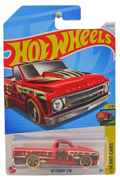 Hot Wheels 2024 - Collector # 083/250 - HW Art Cars 2/10 - '67 Chevy C10 - Red / "E" - International Card