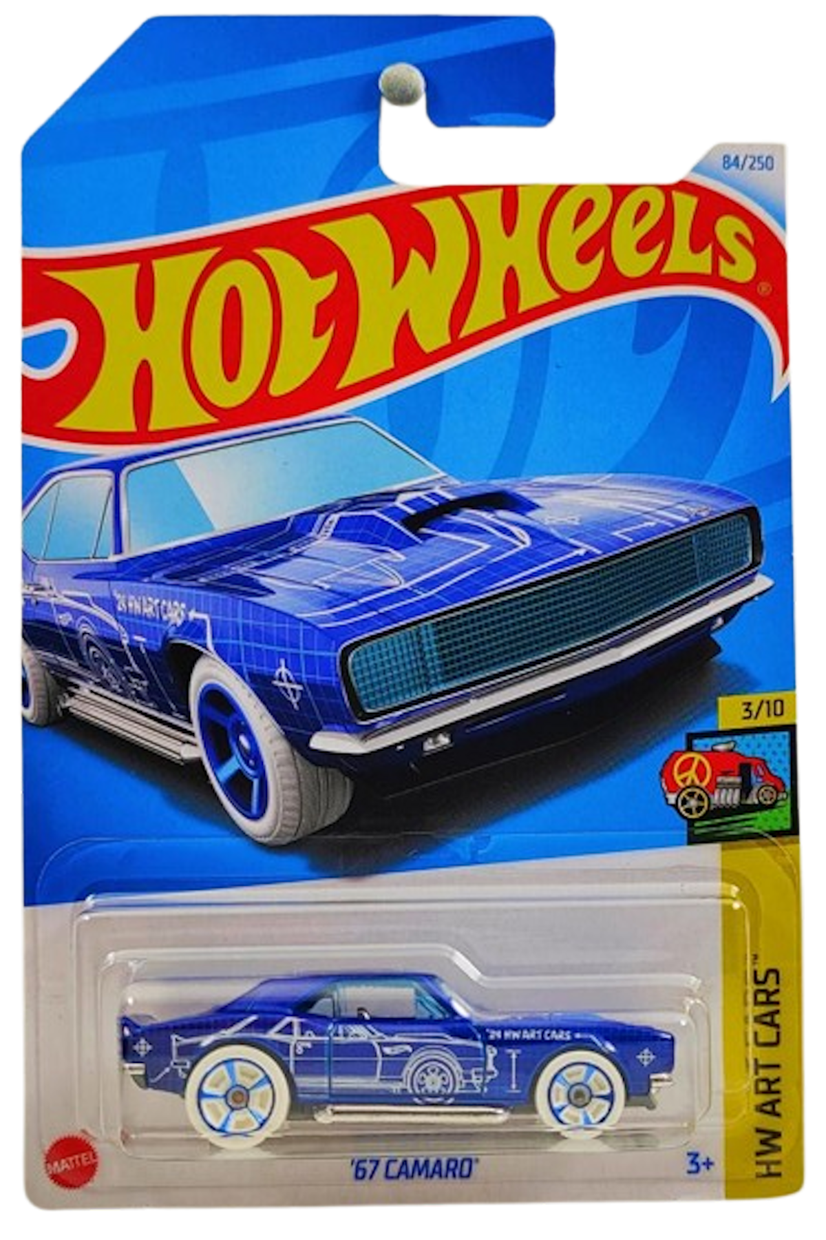 Hot Wheels 2024 - Collector # 084/250 - HW Art Cars 3/10 - '67 Camaro - Blue / 'R' - White Tires on Blue M5 Wheels - IC