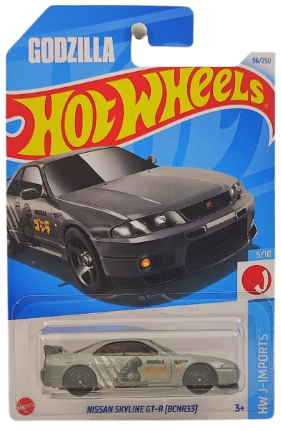 Hot Wheels 2024 - Collector # 096/250 - HW J-Imports 05/10 - Nissan Skyline GT-R (BCNR33) - Satin Gray - International 'Godzilla' Card