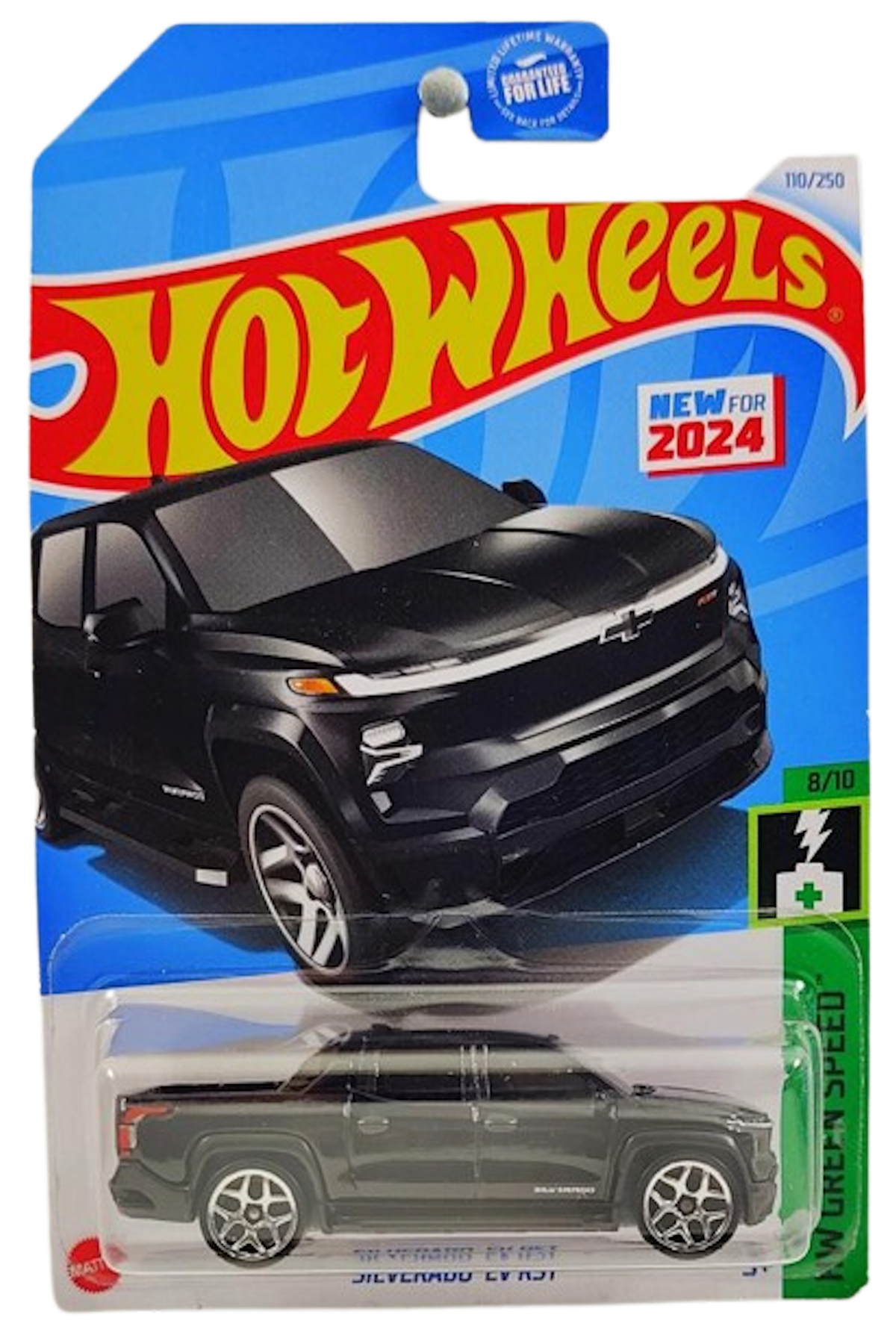 Hot Wheels 2024 - Collector # 110/250 - HW Green Speed 08/10 - New Models - Silverado EV RST - Black - USA Card