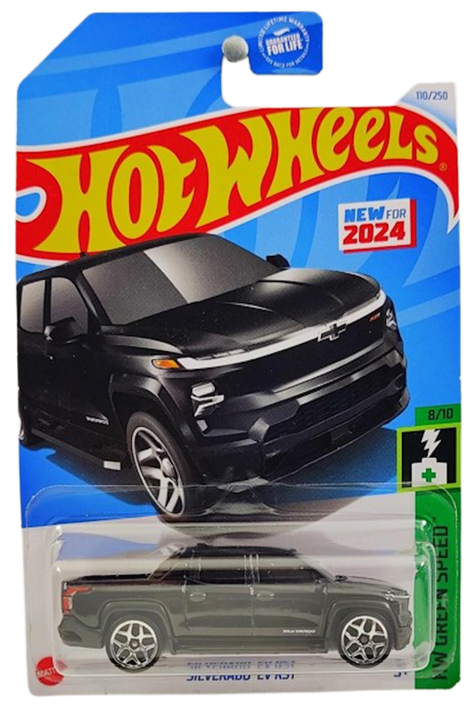 Hot Wheels 2024 - Collector # 110/250 - HW Green Speed 08/10 - New Models - Silverado EV RST - Black - USA Card