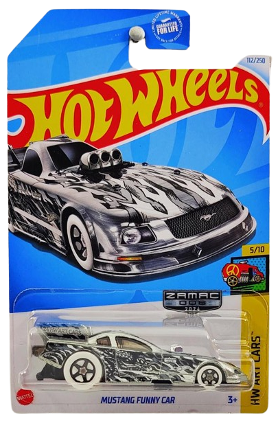 Hot Wheels 2024 - Collector # 112/250 - HW Art Cars 05/10 - ZAMAC 006 - Mustang Funny Car - ZAMAC - Walmart Exclusive - USA Card