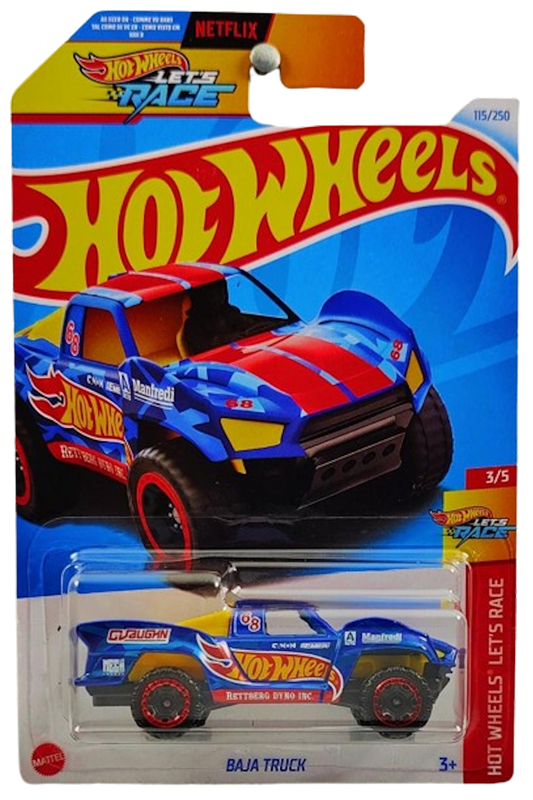 Hot Wheels 2024 - Collector # 115/250 - Hot Wheels Let's Race 03/05 - Baja Truck - Dark Blue - '68' - International 'Let's Race' Card