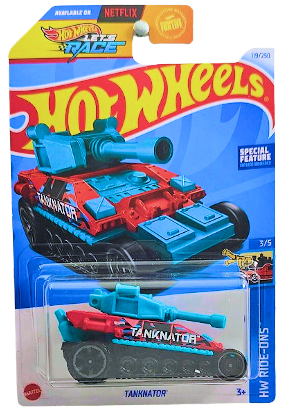 Hot Wheels 2024 - Collector # 119/250 - HW Ride-Ons 03/05 - Tanknator - Red & Teal - USA 'Let's Race' Card