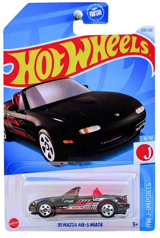 Hot Wheels 2024 - Collector # 120/250 - HW J-Imports 06/10 - '91 Mazda MX-5 Miata - Black - USA - Package ERROR!