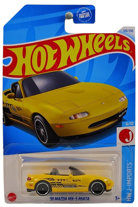 Hot Wheels 2024 - Collector # 120/250 - HW J-Imports 06/10 - '91 Mazda MX-5 Miata - Yellow - USA Card