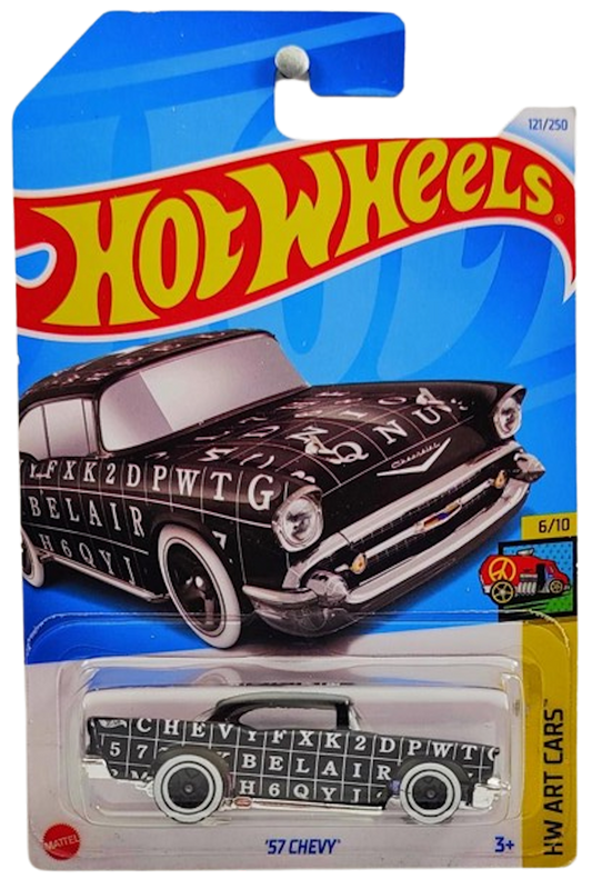 Hot Wheels 2024 - Collector # 121/250 - HW Art Cars 06/10 - '57 Chevy - Black - Various Letters - IC