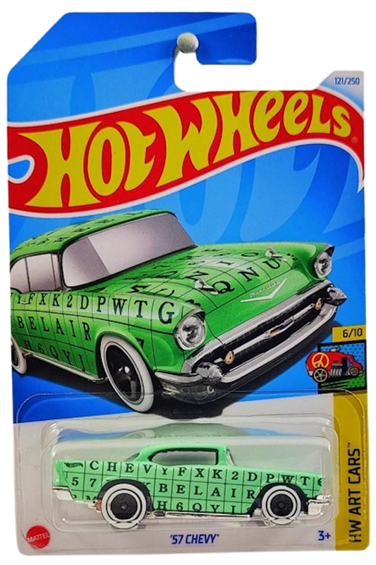 Hot Wheels 2024 - Collector # 121/250 - HW Art Cars 06/10 - '57 Chevy - Mint Green - Various Letters - IC