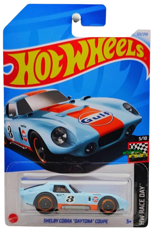 Hot Wheels 2024 - Collector # 122/250 - HW Race Day 05/10 - Shelby Cobra "Daytona" Coupe - Gulf Racing Blue / #3 - 5SP Wheels - IC