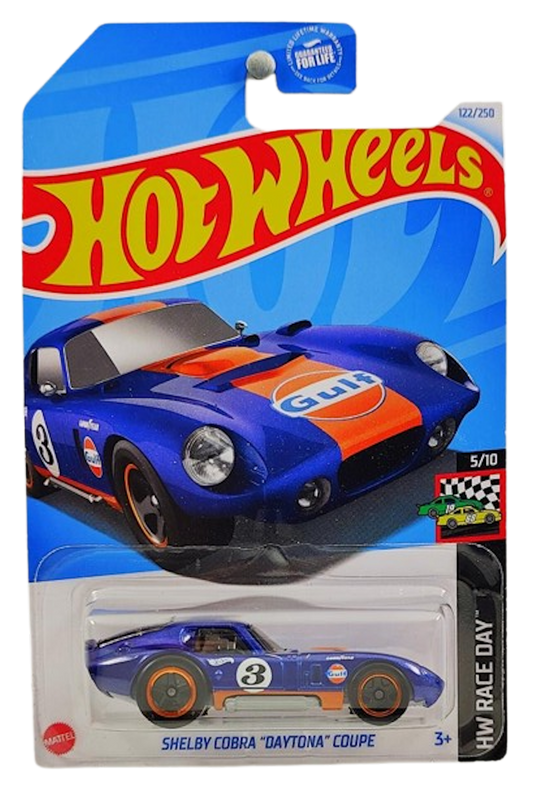 Hot Wheels 2024 - Collector # 122/250 - HW Race Day 05/10 - Shelby Cobra "Daytona" Coupe - Gulf Racing Dark Blue / #3 - 5SP Wheels - USA Card