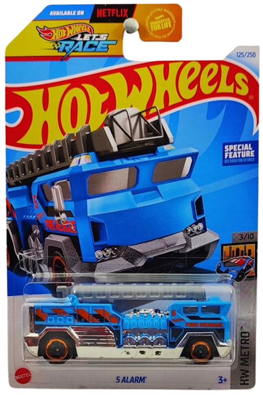 Hot Wheels 2024 - Collector # 125/250 - HW Metro 3/10 - 5 Alarm (Fire Truck) - Blue / 'Fire Rescue' - Black 5 Spoke Wheels - Movable Ladder - USA Card