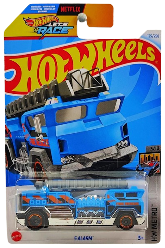 Hot Wheels 2024 - Collector # 125/250 - HW Metro 3/10 - 5 Alarm (Fire Truck) - Blue / 'Fire Rescue' - Black 5 Spoke Wheels - Movable Ladder - IC