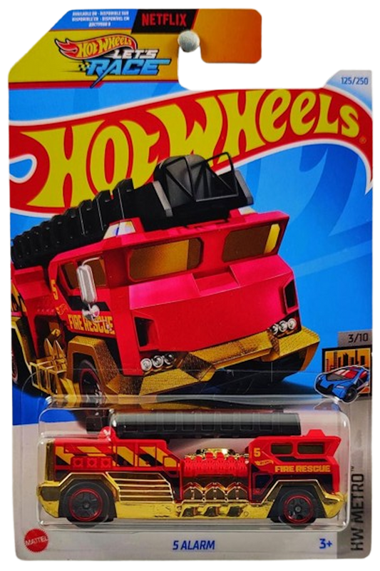 Hot Wheels 2024 - Collector # 125/250 - HW Metro 03/10 - 5 Alarm - Red - 'Fire Rescue' - IC 'Let's Race' Card